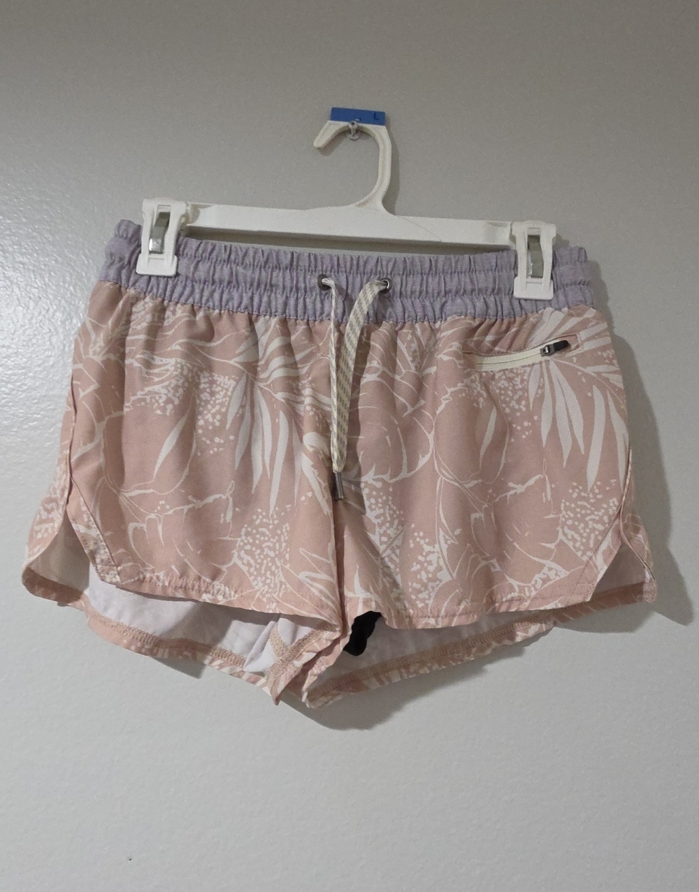 Vuori Pink Floral Athletic Shorts with Lavender Waist